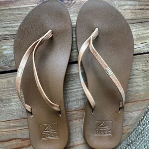 Reef Brown Leather-Look Flip Flops